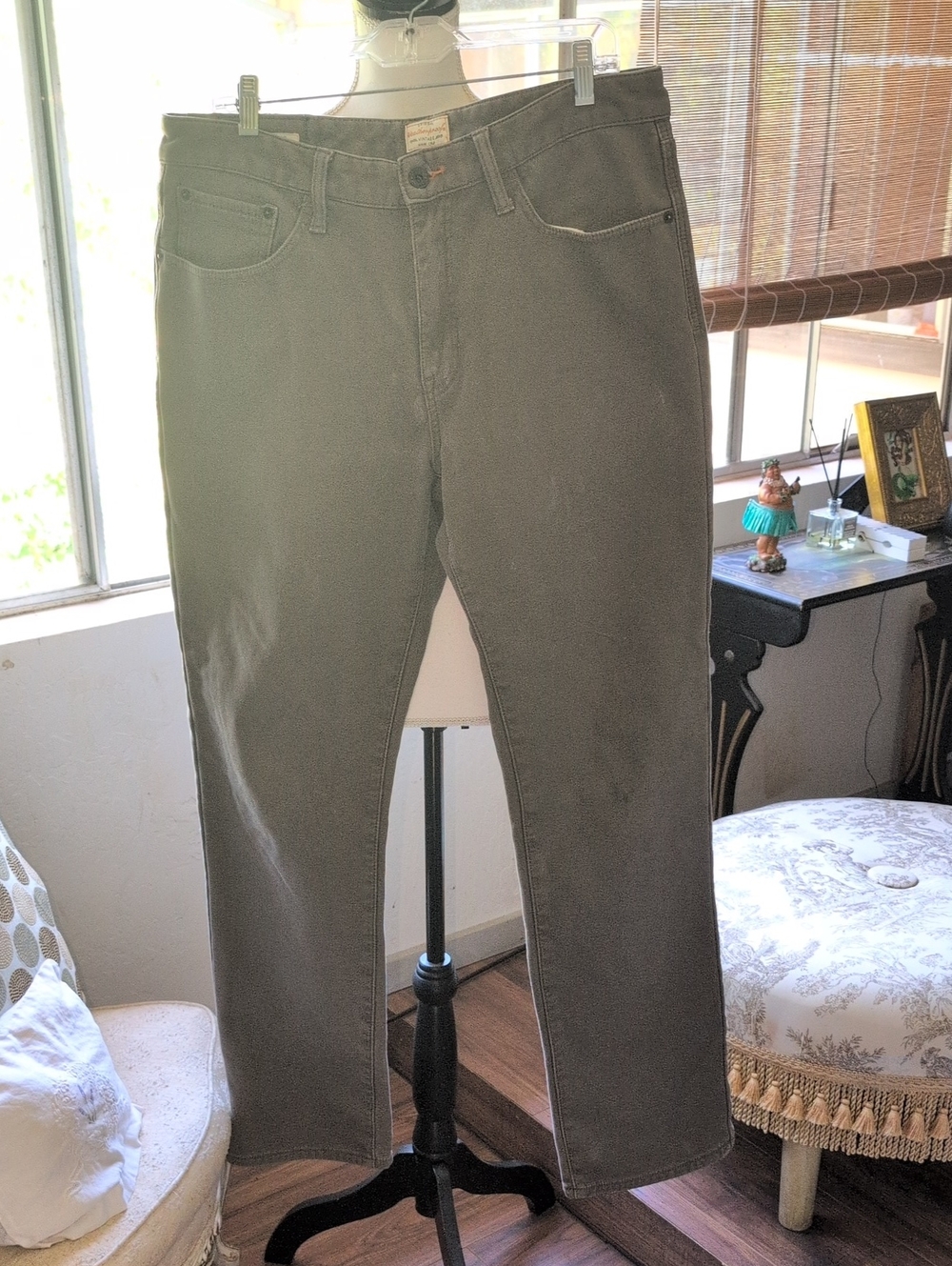 Weatherproof Gray Straight-Leg Pants with Orange Stitching